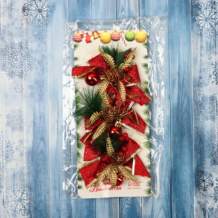 Украшение ёлочное "Бант изыск" (набор 3 шт) 10х7 см, красный