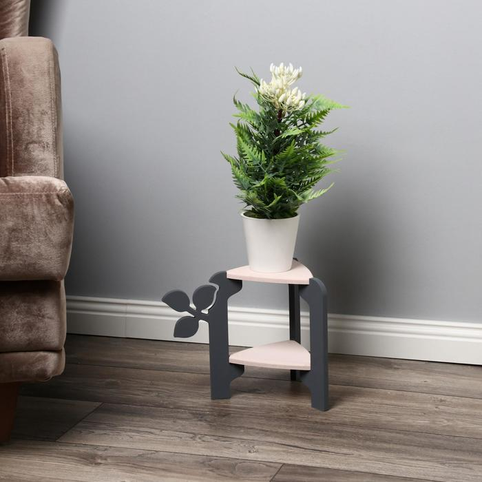 Стойка-полка для цветов двухъярусная Стойка-полка для цветов двухъярусная "Флора" 21х27х25 см, Серо-розовый