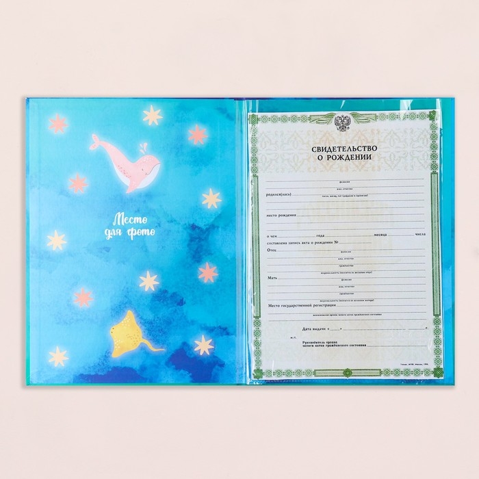 Свидетельство о рождении "Дельфины" тиснение, А4