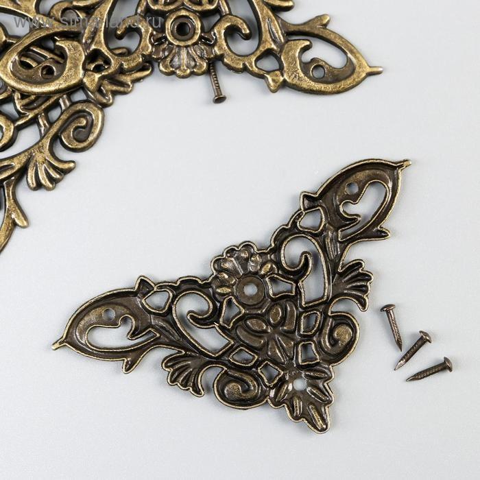 Уголок металл "Узорчатый" бронза набор 4 шт 4,5х4,5 см