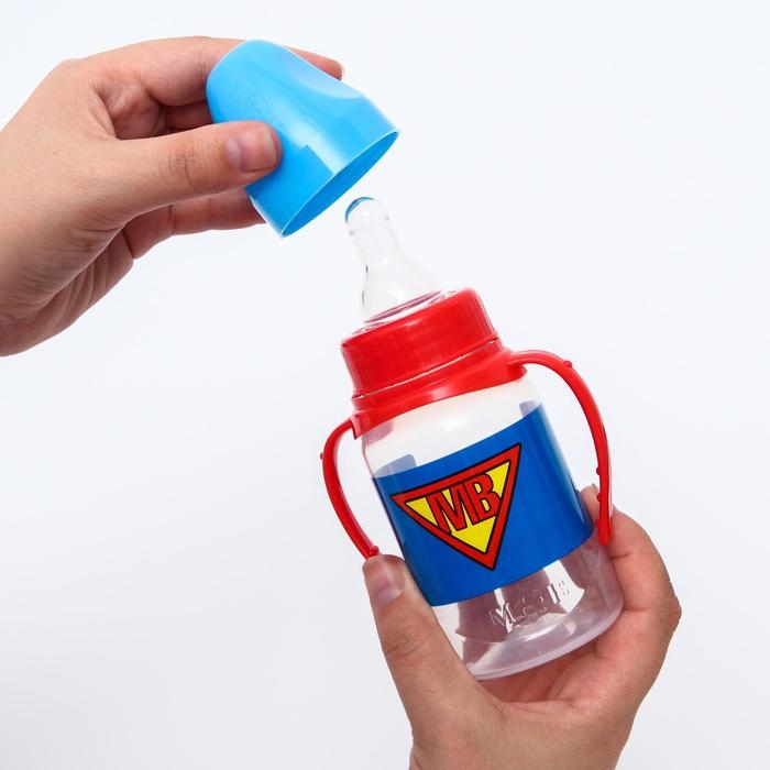 Бутылочка для кормления Super baby, классическое горло, от 0 мес, 150 мл., цилиндр, с ручками