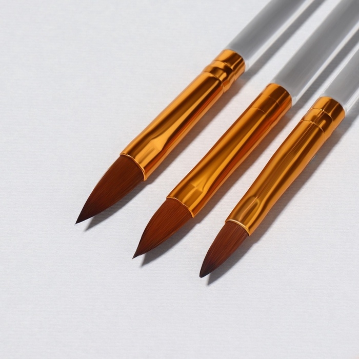 Набор кистей для наращивания и дизайна ногтей, лепесток, 3 шт, 17 см, цвет прозрачный/золотой Набор кистей для наращивания и дизайна ногтей, лепесток, 3 шт, 17 см, цвет прозрачный/золотой