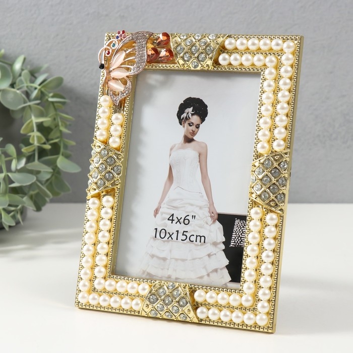 Фоторамка 3081 10х15 см "Жемчуг" пластик,  цв. золото