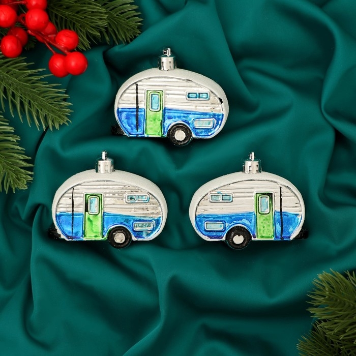Набор украшений пластик 3 шт "Фургончики" 4х7 см, синий
