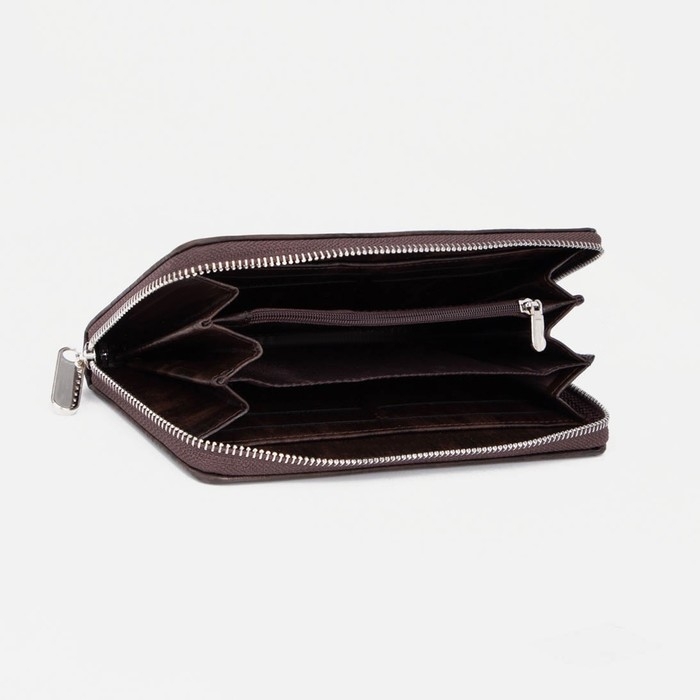 Портмоне мужское на молнии, отдел для купюр, для карт, для монет, цвет коричневый