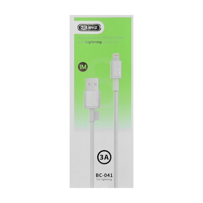 Кабель BYZ BC-041, Lightning - USB, 3 А, 1 м, силикон, белый