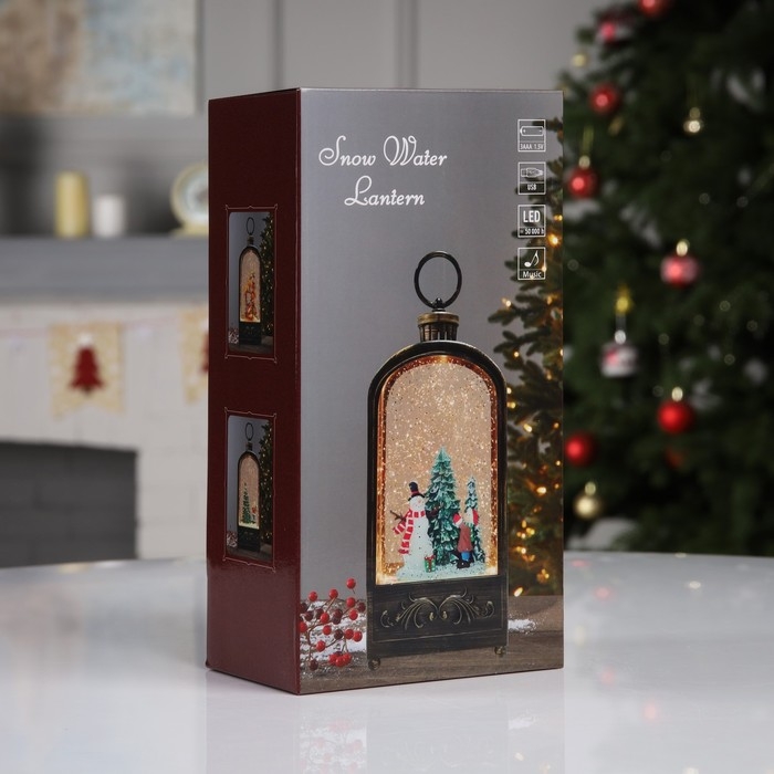 Светодиодная фигура &laquo;Фонарь с ёлкой&raquo; 10.2 &times; 23 &times; 5.8 см, пластик, батарейки ААх3 (не в комплекте), USB, свечение тёплое белое