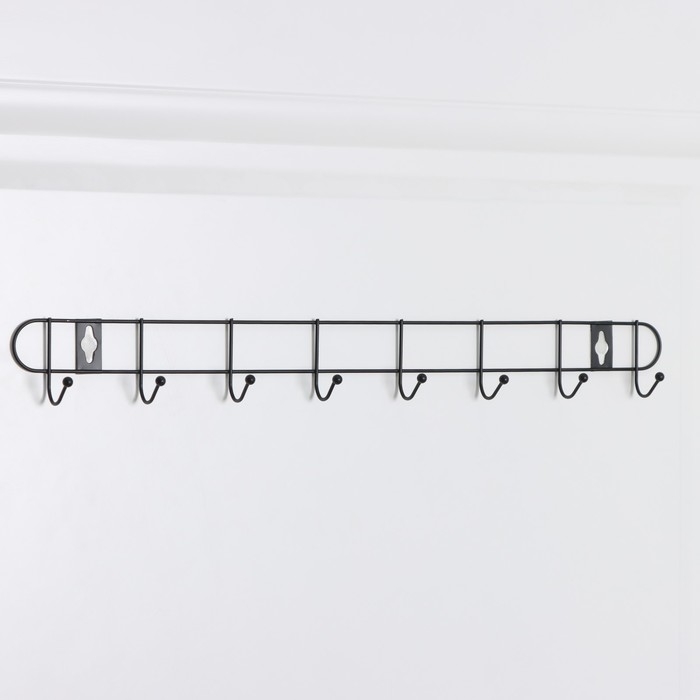 Вешалка настенная Доляна &laquo;Лайт&raquo;, 8 крючков, 43&times;5&times;3 см, чёрная