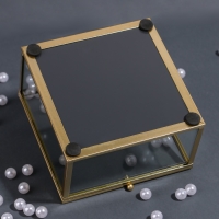 Органайзер для хранения &laquo;MOUNTAINS&raquo;, с крышкой, стеклянный, с зеркальным дном, 1 секция, 12 &times; 12 &times; 7 см, цвет прозрачный/медный