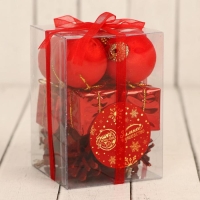 Набор украшений пластик 12 шт "Сочельник" (4 шара, 4 подарка, 4 шишки) микс