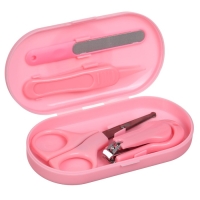 Детский маникюрный набор (ножницы, книпсер, пилка, пинцет), цвет розовый