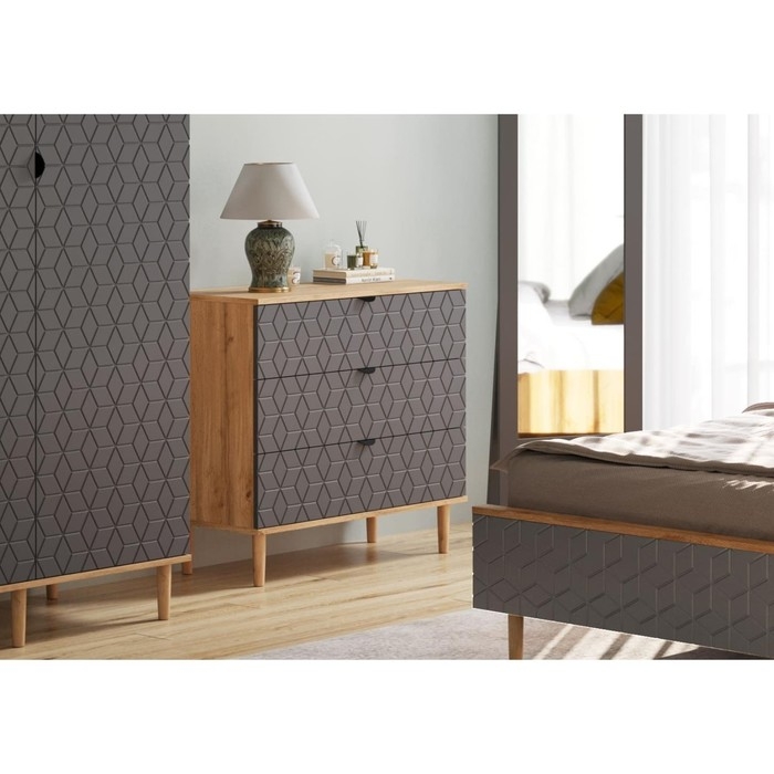 Комод "Денвер" 3 ящика, 828х410х800, Дуб вотан / Графит