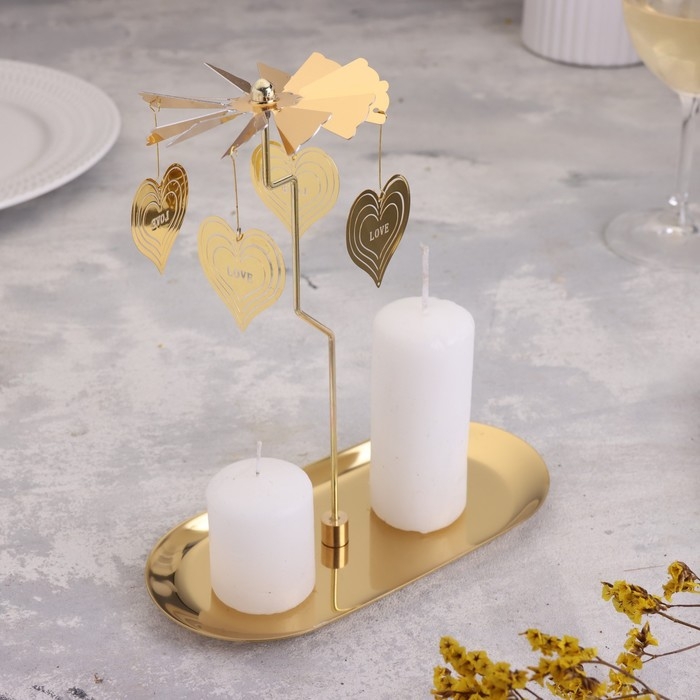 Подсвечник Подсвечник "Карусель с сердцами", золотая, металл, 8,5 х 18 см