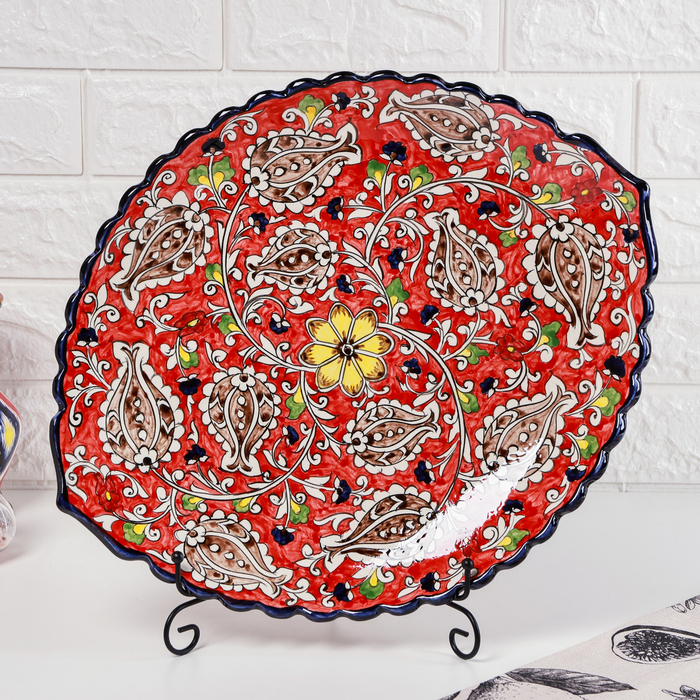 Ляган Риштанская Керамика Ляган Риштанская Керамика "Цветы", 42 см, овальный, рифлёный