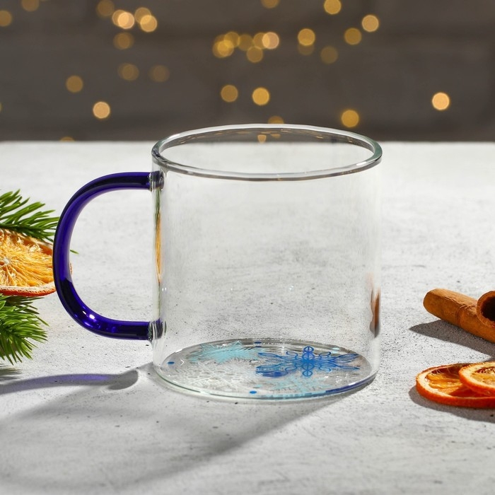Кружка новогодняя стеклянная &laquo;Снежинки&raquo;, 350 мл