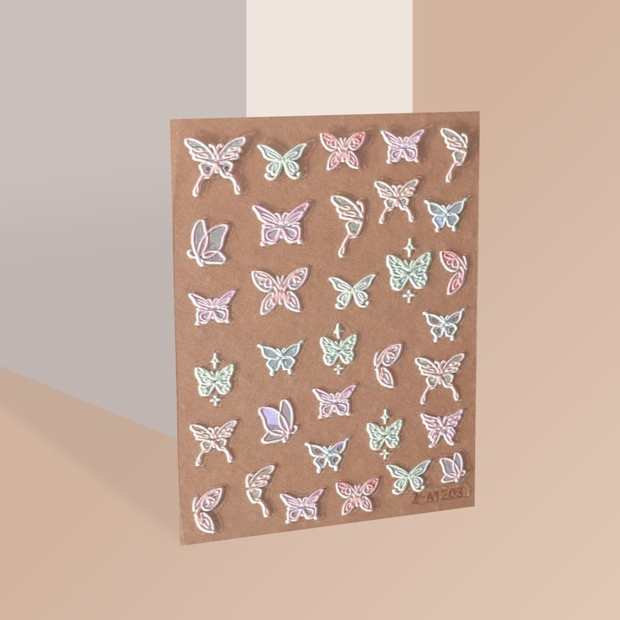 Наклейки для ногтей «Бабочки», объёмные, разноцветные/голографические Наклейки для ногтей «Бабочки», объёмные, разноцветные/голографические