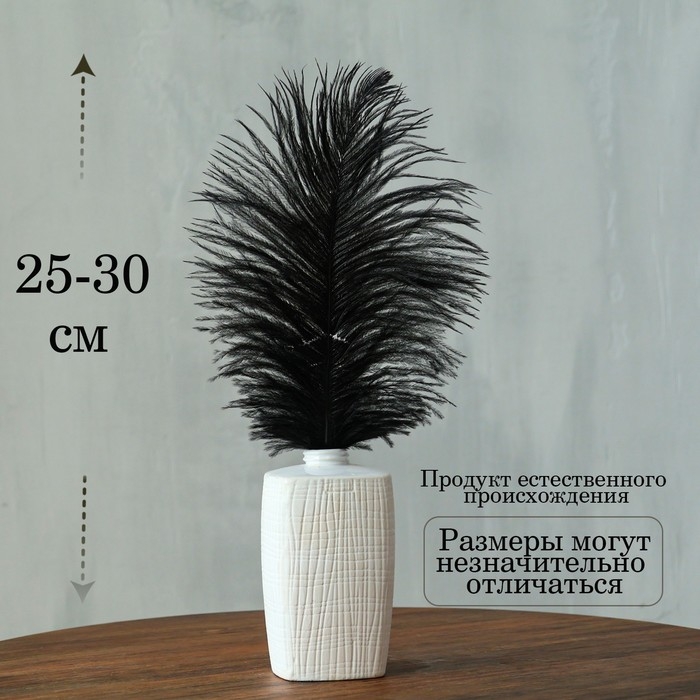 Перо для декора, размер: 25-30 см, цвет чёрный