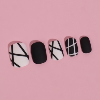 Накладные ногти «Black», 12 шт, с клеевыми пластинами, форма мягкий квадрат, цвет чёрный/белый Накладные ногти «Black», 12 шт, с клеевыми пластинами, форма мягкий квадрат, цвет чёрный/белый