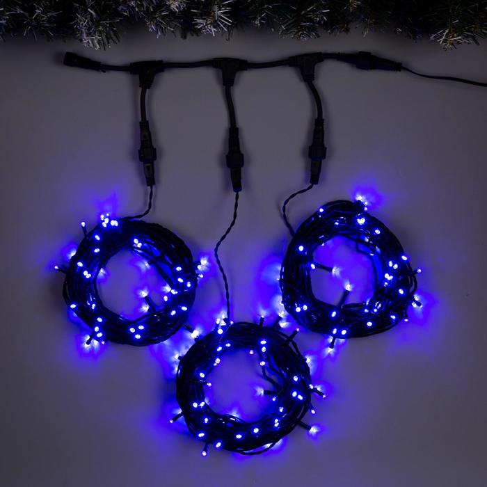 Гирлянда «Клип-лайт» 3 нити по 10 м, IP44, УМС, тёмная нить, 198 LED, свечение синее, 8 режимов, 24 В Гирлянда «Клип-лайт» 3 нити по 10 м, IP44, УМС, тёмная нить, 198 LED, свечение синее, 8 режимов, 24 В