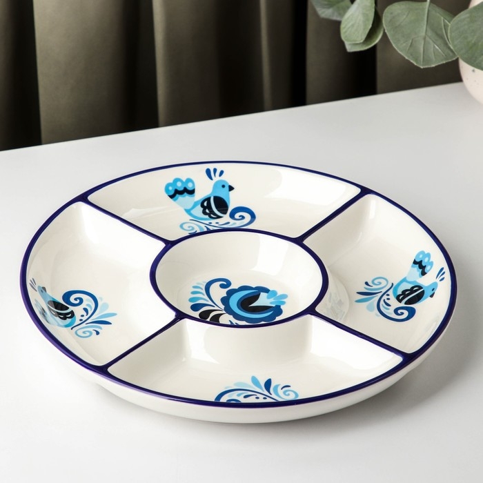 Менажница 5 ячеек Доляна &laquo;Свиристель&raquo;, d=26 см, цвет белый