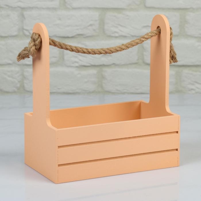 Набор кашпо деревянных 2 в 1 (25&times;15&times;30; 21&times;12&times;23 см) "Dear", ручка канат, персик