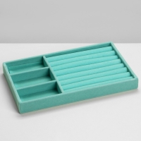 Подставка для украшений 3 ячейки и 7 полос для колец, флок, 21&times;12,3&times;2,5 см, цвет бирюзовый