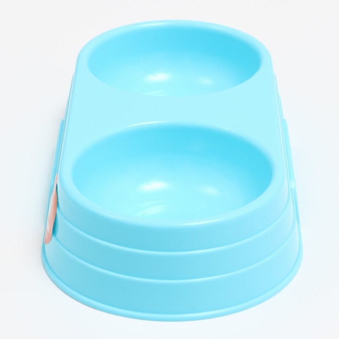 Миска пластиковая двойная Миска пластиковая двойная "Дуэт", 24 х 12,5 х 4,5 см, голубая