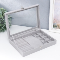 Шкатулка бархат для украшений (колец, колье и серёг) "Серый туман" 5х20х28 см Шкатулка бархат для украшений (колец, колье и серёг) "Серый туман" 5х20х28 см