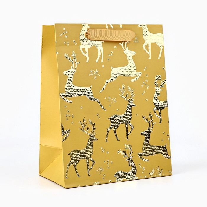 Пакет подарочный новогодний ламинированный &laquo;Олени&raquo;, MS 23 x 18 х 10 см