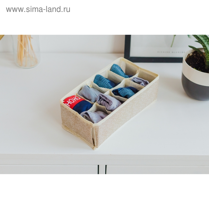 Органайзер для хранения белья Доляна &laquo;Европа&raquo;, 8 ячеек, 28&times;14&times;10 см, цвет бежевый