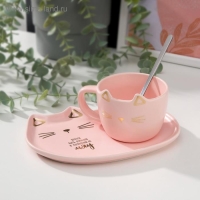Набор &laquo;Мяу&raquo;, кружка 200 мл, блюдце 18х11
