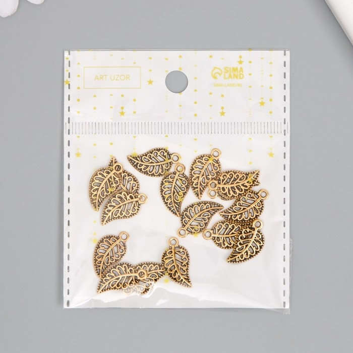 Декор металл для творчества Декор металл для творчества "Золотой ажурный листик" набор 16 шт 1,8х1 см