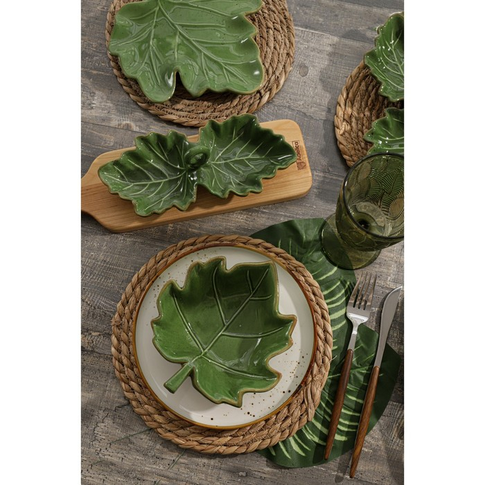 Блюдо сервировочное Доляна &laquo;Лист&raquo;, 20,2&times;2,2 см, цвет зелёный