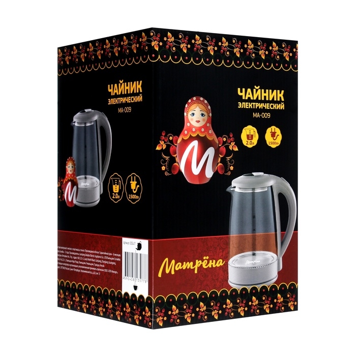 Чайник электрический Чайник электрический "МАТРЁНА" MA-009, стекло, 2 л, 1500 Вт, серый