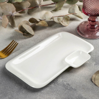 Блюдо фарфоровое прямоугольное с соусником Wilmax Teona, 20&times;12 см, цвет белый