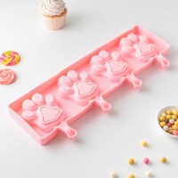 Форма для мороженого &laquo;Лапки&raquo;, силикон, 26&times;14 см, 4 ячейки (8,5&times;8,5 см), цвет МИКС