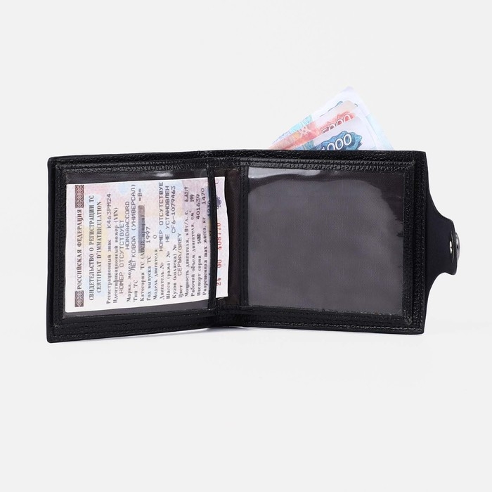 Портмоне мужское на магните, отдел для купюр, для монет, для карт, цвет чёрный