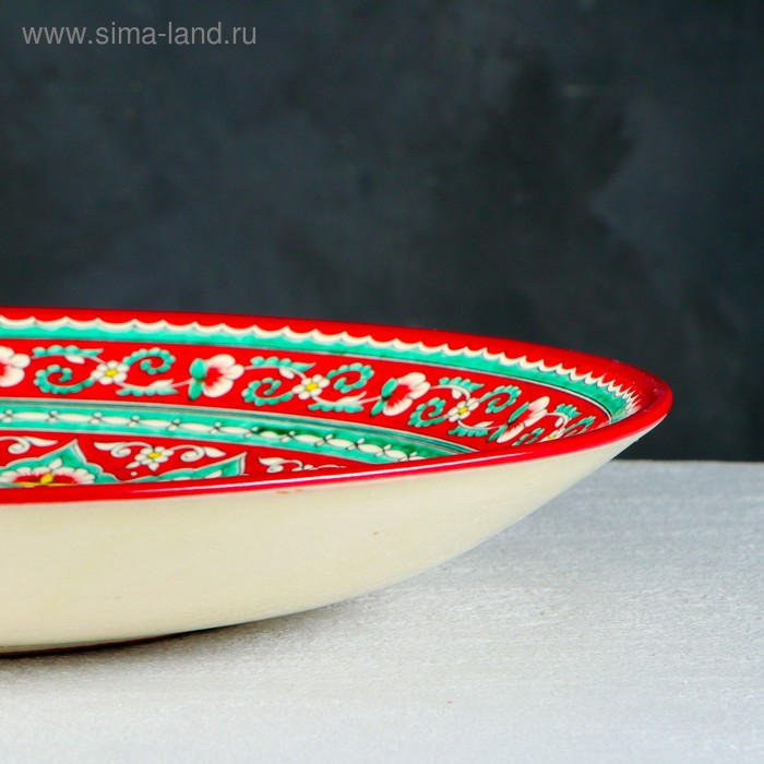 Ляган Риштанская Керамика "Цветы", 41 см, красный