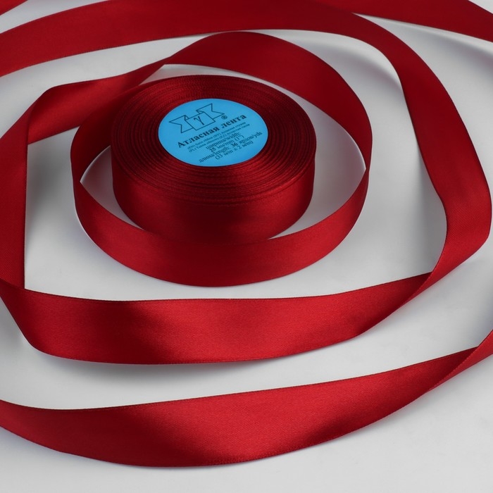 Лента атласная, 25 мм &times; 33 &plusmn; 2 м, цвет красный №065