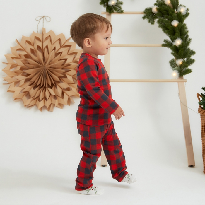 Костюм: джемпер и брюки Крошка Я "Клеточка", рост 86-92 см, красный