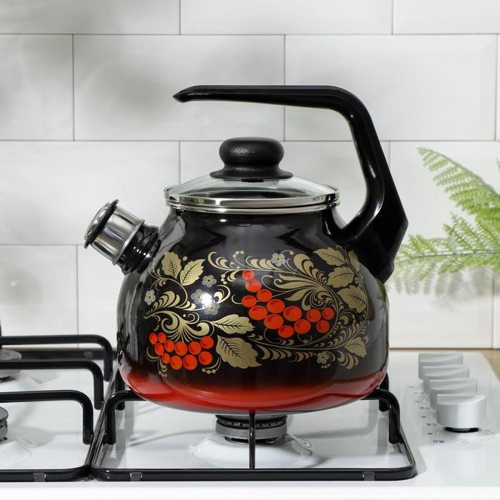 Чайник &laquo;Рябина&raquo;, 3 л, фиксированная ручка, со свистком, индукция, цвет чёрный