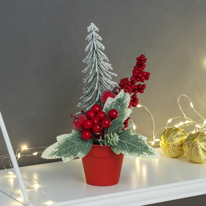 Декор Декор "Яркий праздник, в горшочке" ёлка ягодки, 20х7 см