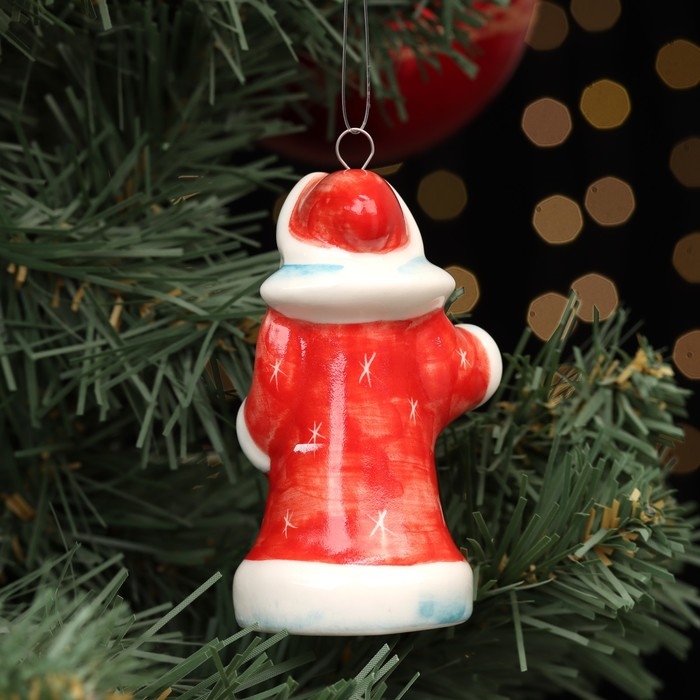 Ёлочная фарфоровая игрушка "Дед Мороз", красная шуба, 8,5 см