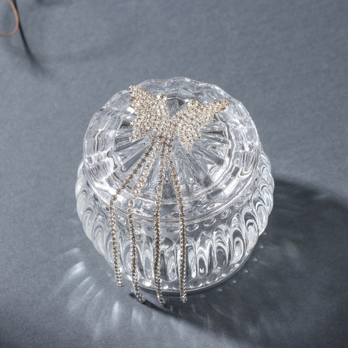 Шкатулка стекло "Бабочка со шлейфом" серебро 7,5х7,5х7 см