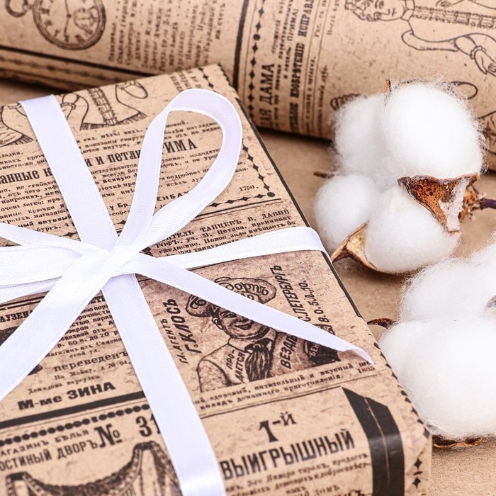 Бумага упаковочная, крафт "Газета", 70х100 см, 1 лист