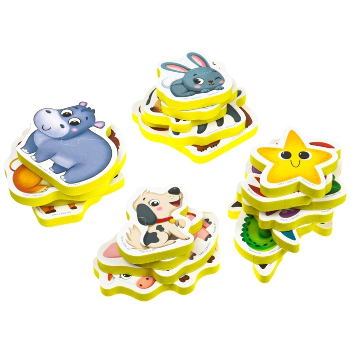 Мягкий пазл для малышей «Собираем животных», 20 пазлов, 40 деталей, Крошка Я Мягкий пазл для малышей «Собираем животных», 20 пазлов, 40 деталей, Крошка Я