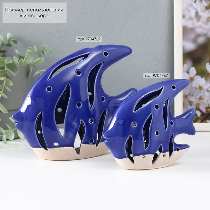 Подсвечник керамика Подсвечник керамика "Рыба Скалярия" песочно-синий 18,3х7,3х16 см