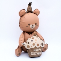 Шар фольгированный 23" «Мишка с тортом», матовый, цвет шоколадный Шар фольгированный 23" «Мишка с тортом», матовый, цвет шоколадный