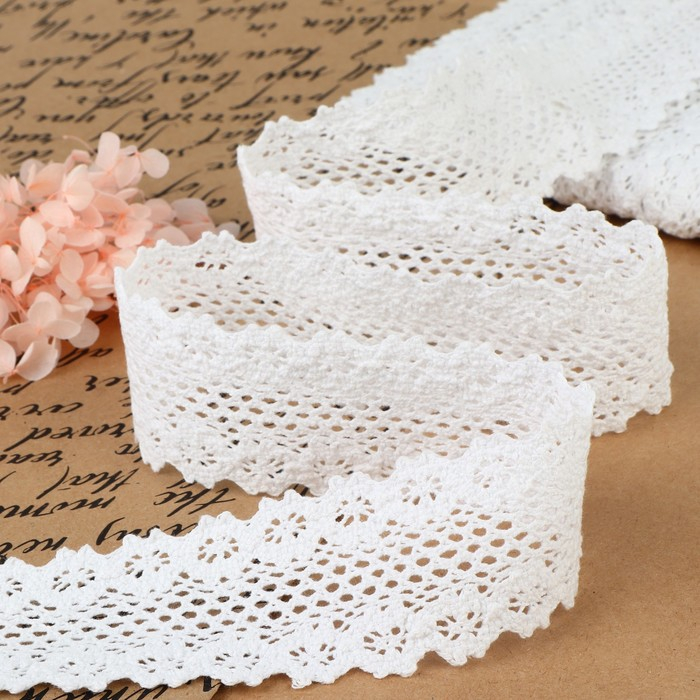 Кружево вязаное, 45 мм &times; 10 &plusmn; 1 м, цвет белый