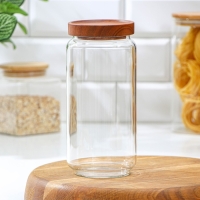 Банка стеклянная для хранения сыпучих продуктов Magistro Village, 900 мл, 9&times;19 см, с деревянной крышкой